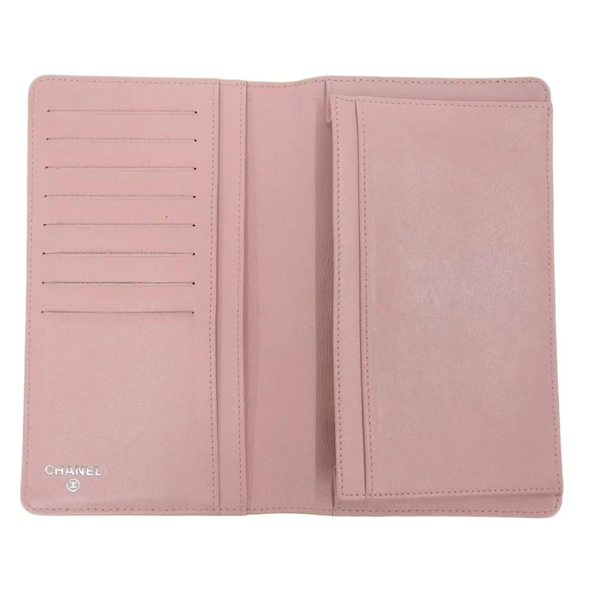 Pre-Owned Chanel CHANEL logo here mark bi-fold long wallet caviar skin pink A48651 16 model (Good)