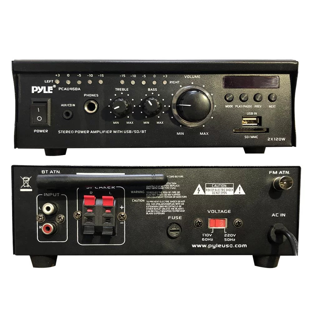 Pyle PCAU46BA Bluetooth Home Audio Amplifier System w/ Blue LED Display