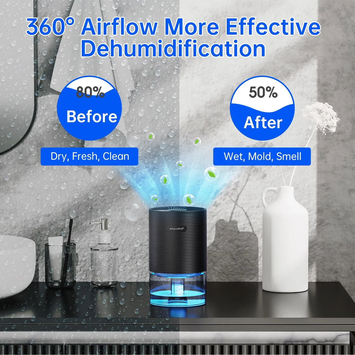 Alrocket Small Dehumidifiers for Bedroom 27oz with Auto-off,7 Colors LED Light up to 215 sq.ft-Black