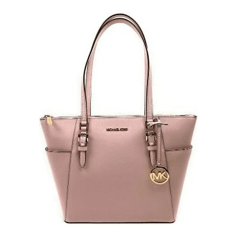 Michael Kors Charlotte Signature Leather Large Top Zip Tote Handbag Bag (Powder Blush Solid), Female