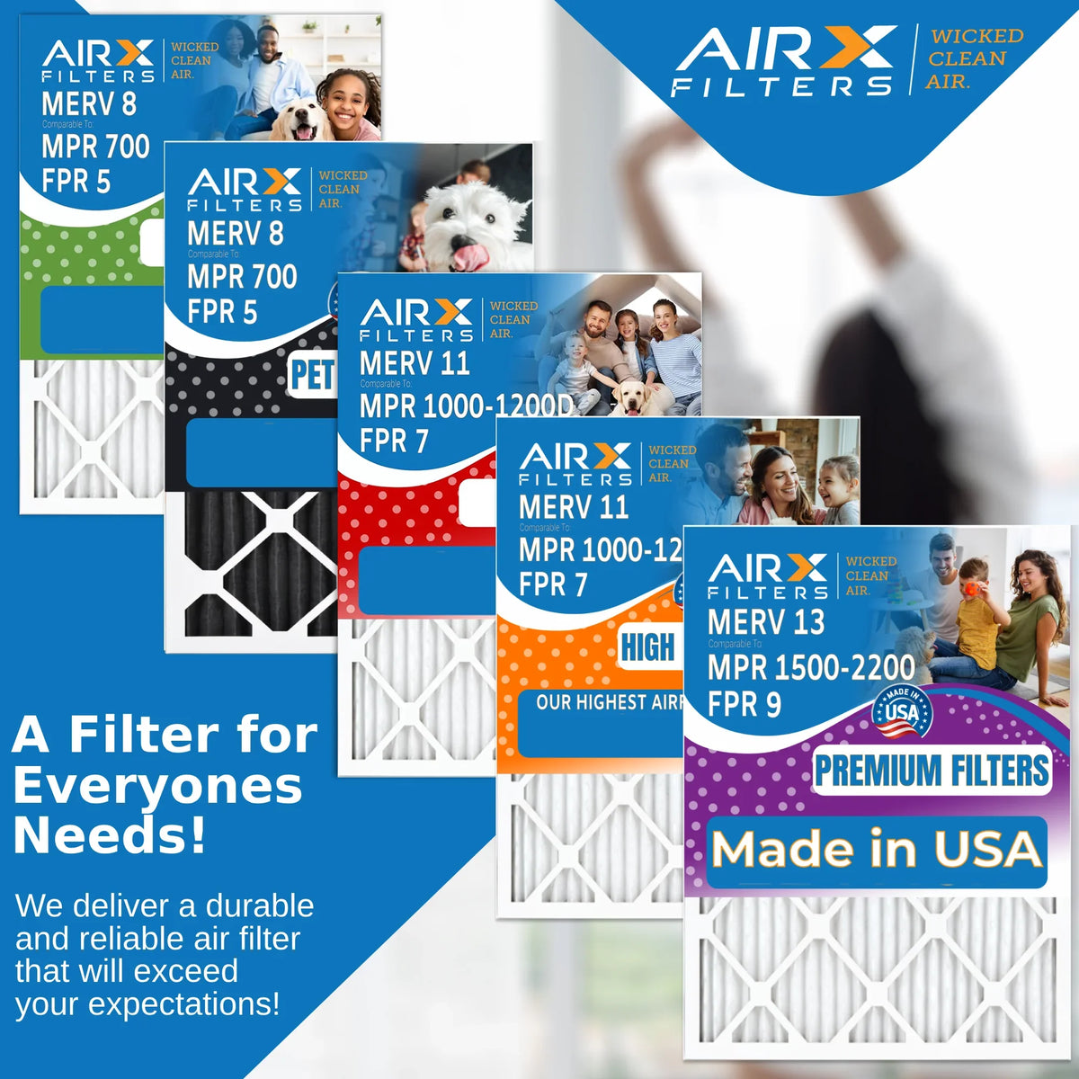 12x12x1 Air Filter MERV 13 Comparable to MPR 1500 - 2200 & FPR 9 Electrostatic Pleated Air Conditioner Filter 4 Pack HVAC AC Premium USA Made 12x12x1 Furnace Filters by AIRX FILTERS WICKED CLEAN AIR.
