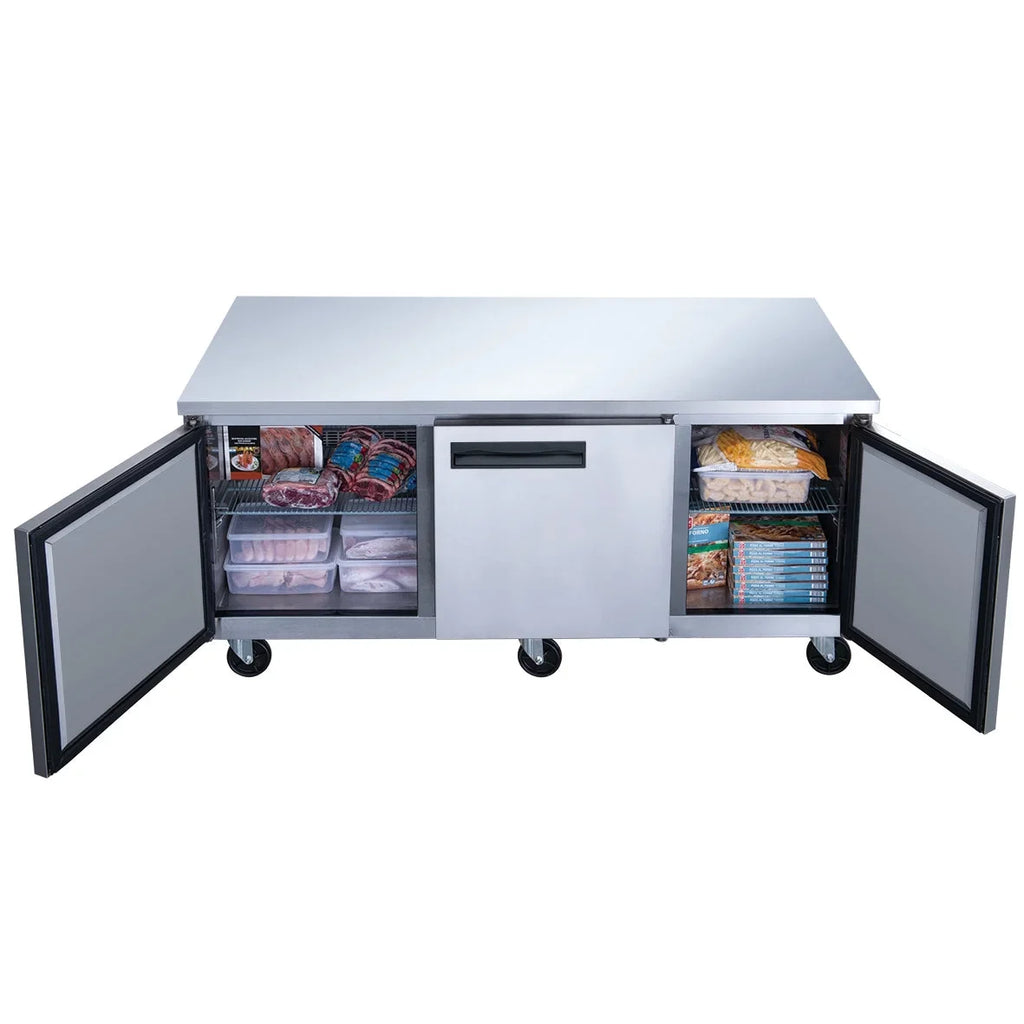 72 in. Three Door Commercial Undercounter Freezer in Stainless Steel 18.96 cu. ft.