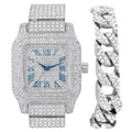 product image Bling-ed Out Biggie Square Iced Gold Hip Hop Watch You Will Hypnotize in a Flashy Way - 0513Sq (Silver Blue R# Cuban)