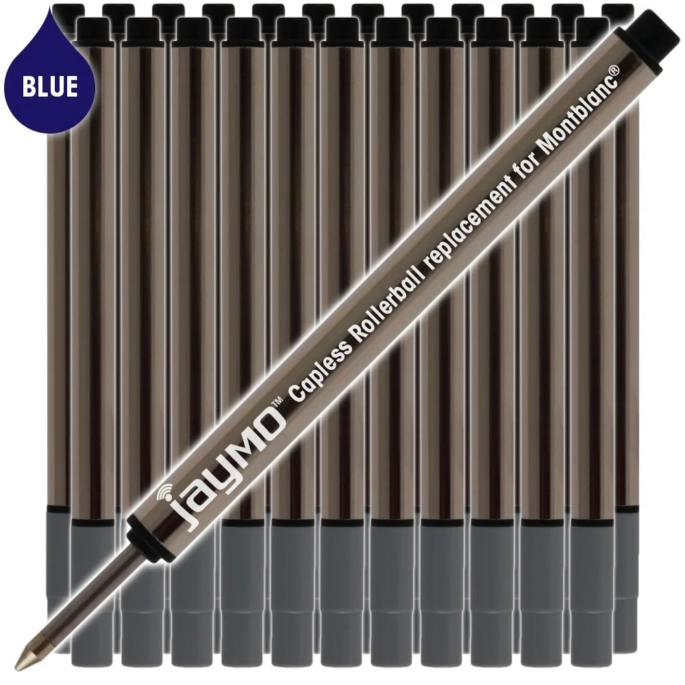 Jaymo Replacement for Montblanc 113778 - Measures 3.84 in / 97 mm Long - Capless Rollerball Pen Refill - 24 Blue