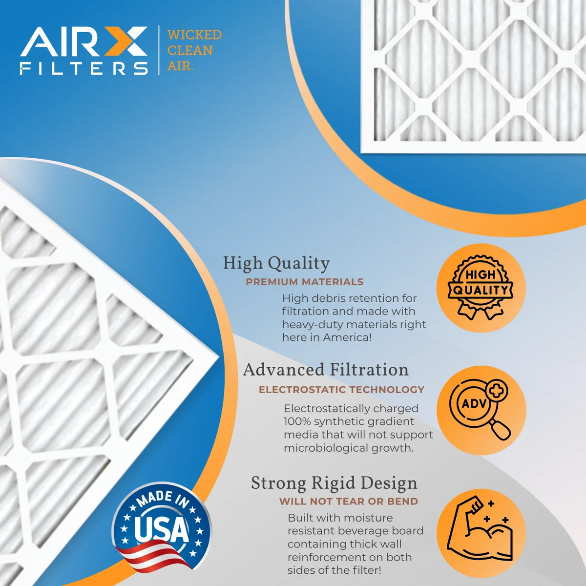 12x12x1 Air Filter MERV 13 Comparable to MPR 1500 - 2200 & FPR 9 Electrostatic Pleated Air Conditioner Filter 4 Pack HVAC AC Premium USA Made 12x12x1 Furnace Filters by AIRX FILTERS WICKED CLEAN AIR.